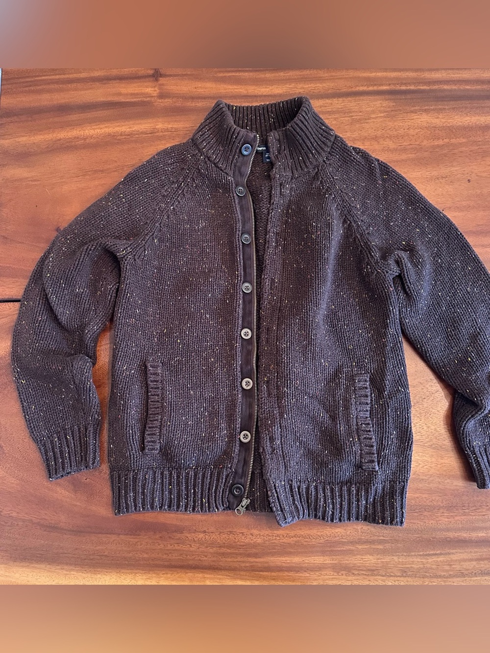 GAP Chunky Thick Dark Brown Zip-Front Knit Sweater Jacket XS/S